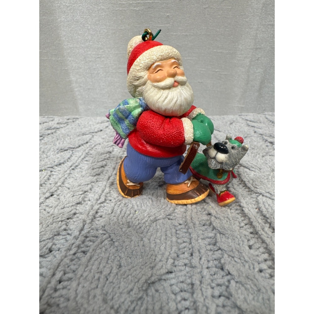Hallmark Keepsake 2000 Santa‎ Claus Walking Dog Christmas Ornament Red Blue